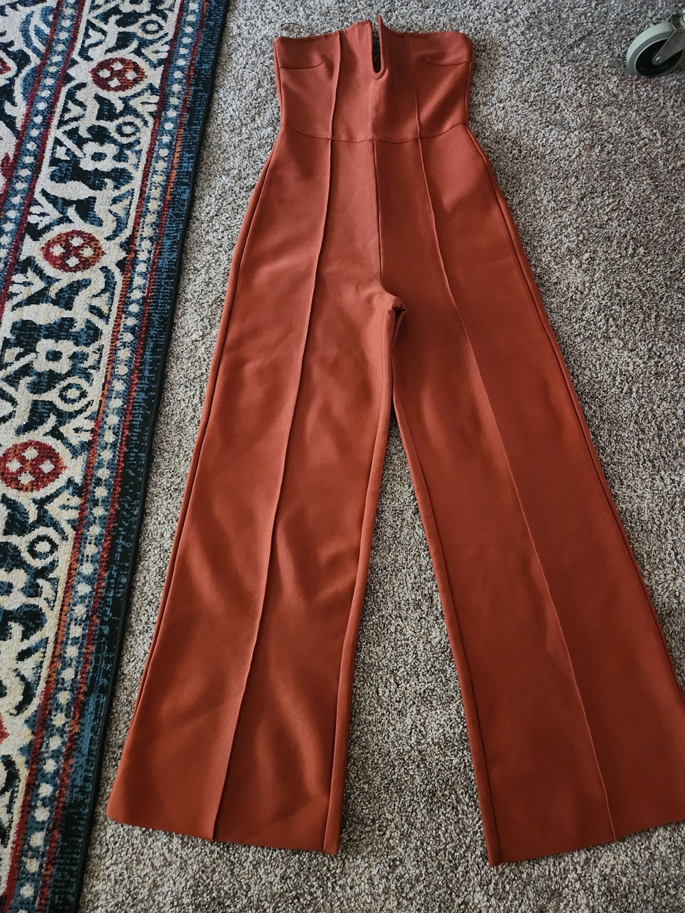 Strapless Wide-Leg Jumpsuit in Rust